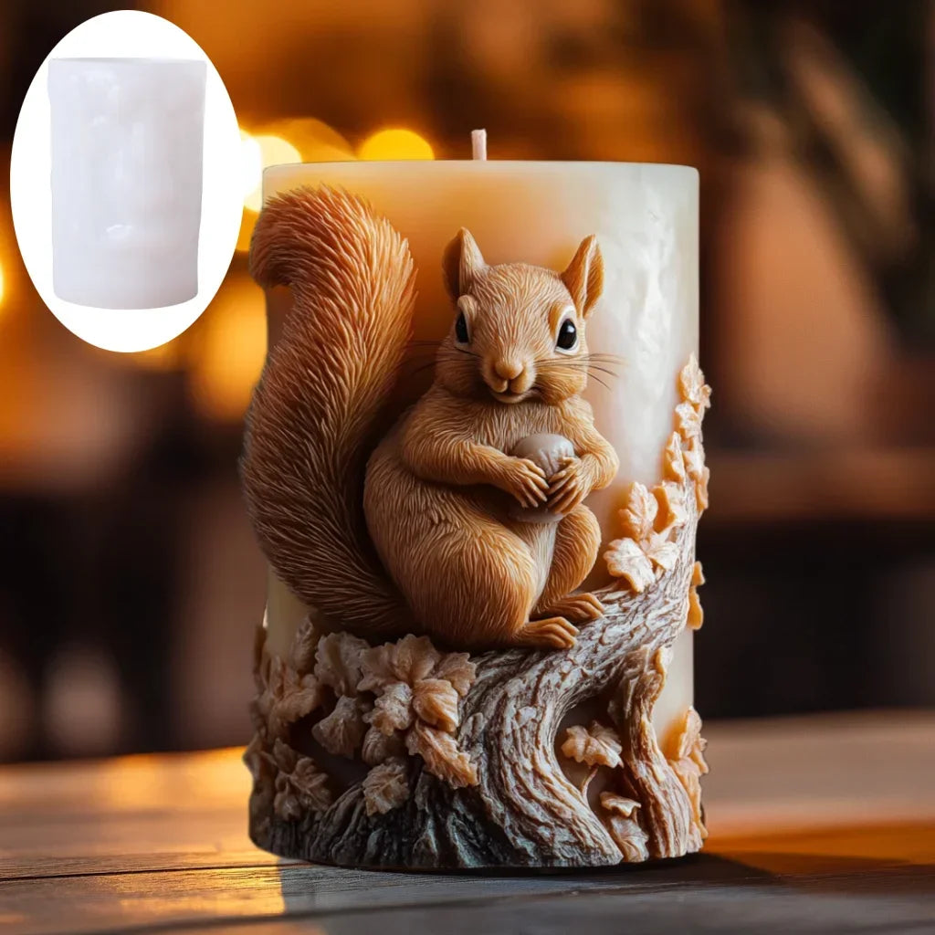 3D Branch bird relief cylindrical candle silicone mold flower bird relief cylindrical resin gypsum mould Rabbit squirrel molds