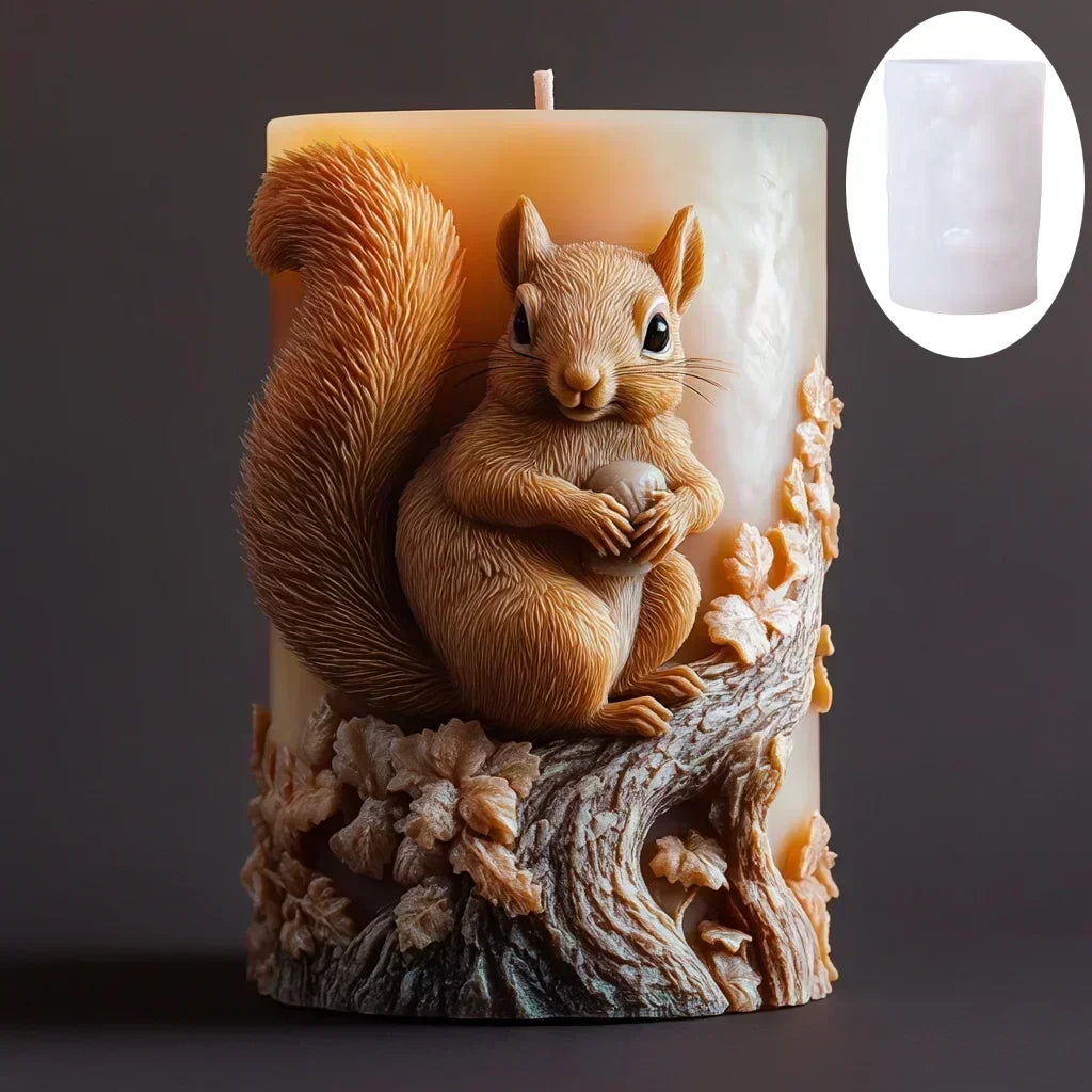 3D Branch bird relief cylindrical candle silicone mold flower bird relief cylindrical resin gypsum mould Rabbit squirrel molds