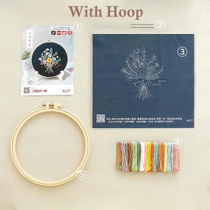 DIY Embroidery Kit Cat Plant Printed Pattern for Beginner Cross Stitch Set Needlework Hoop Handmade Sewing Art Craft Kit