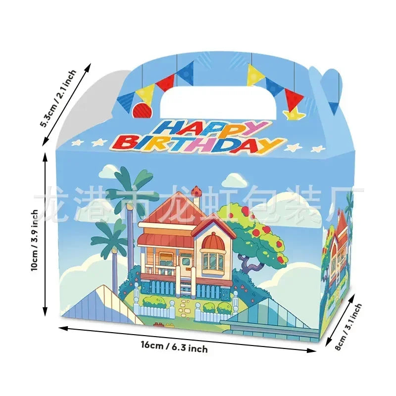 Bluey And His Family Gift Box Children Cartoon White Cardboard Portable Candy Gift Box Birthday Party Gift Portable Popcorn Box