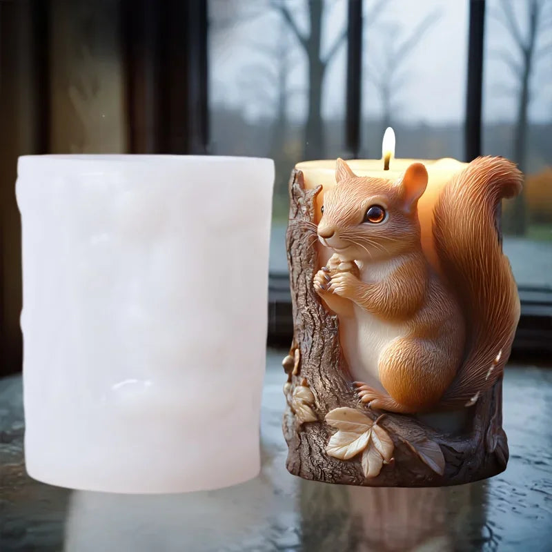 3D Branch bird relief cylindrical candle silicone mold flower bird relief cylindrical resin gypsum mould Rabbit squirrel molds