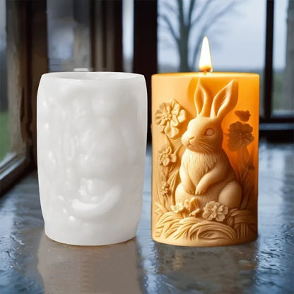 3D Branch bird relief cylindrical candle silicone mold flower bird relief cylindrical resin gypsum mould Rabbit squirrel molds