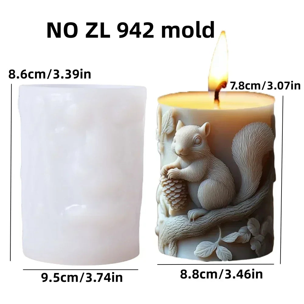 3D Branch bird relief cylindrical candle silicone mold flower bird relief cylindrical resin gypsum mould Rabbit squirrel molds