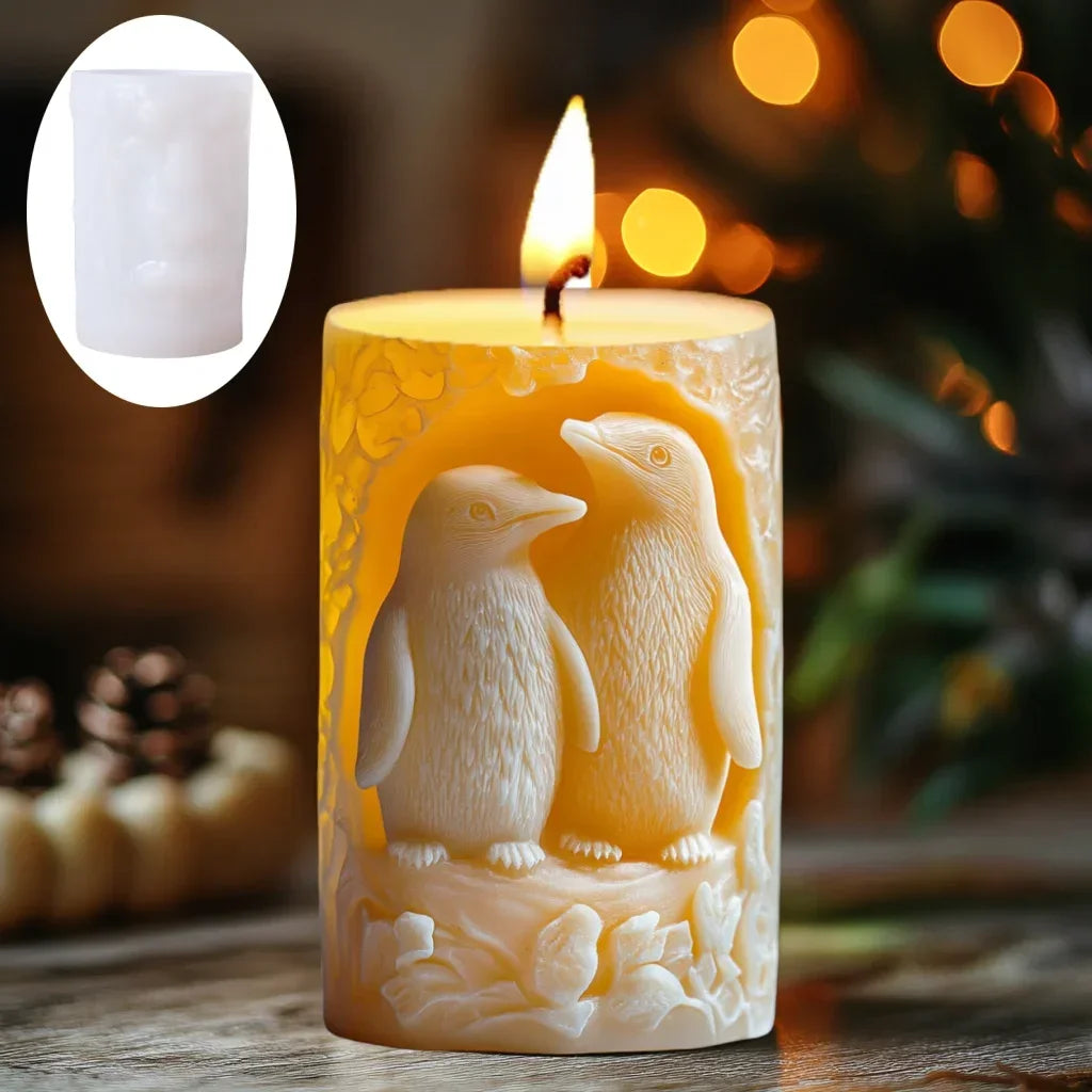 3D Branch bird relief cylindrical candle silicone mold flower bird relief cylindrical resin gypsum mould Rabbit squirrel molds