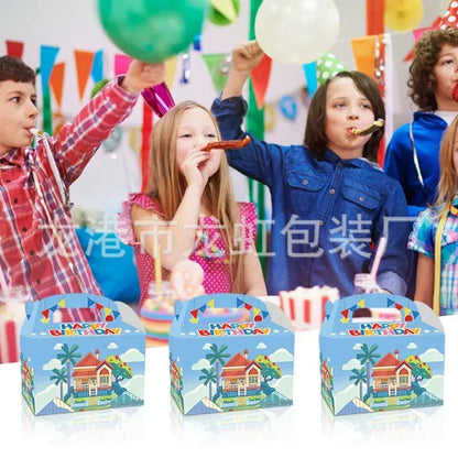 Bluey And His Family Gift Box Children Cartoon White Cardboard Portable Candy Gift Box Birthday Party Gift Portable Popcorn Box