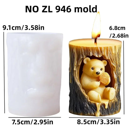 3D Branch bird relief cylindrical candle silicone mold flower bird relief cylindrical resin gypsum mould Rabbit squirrel molds