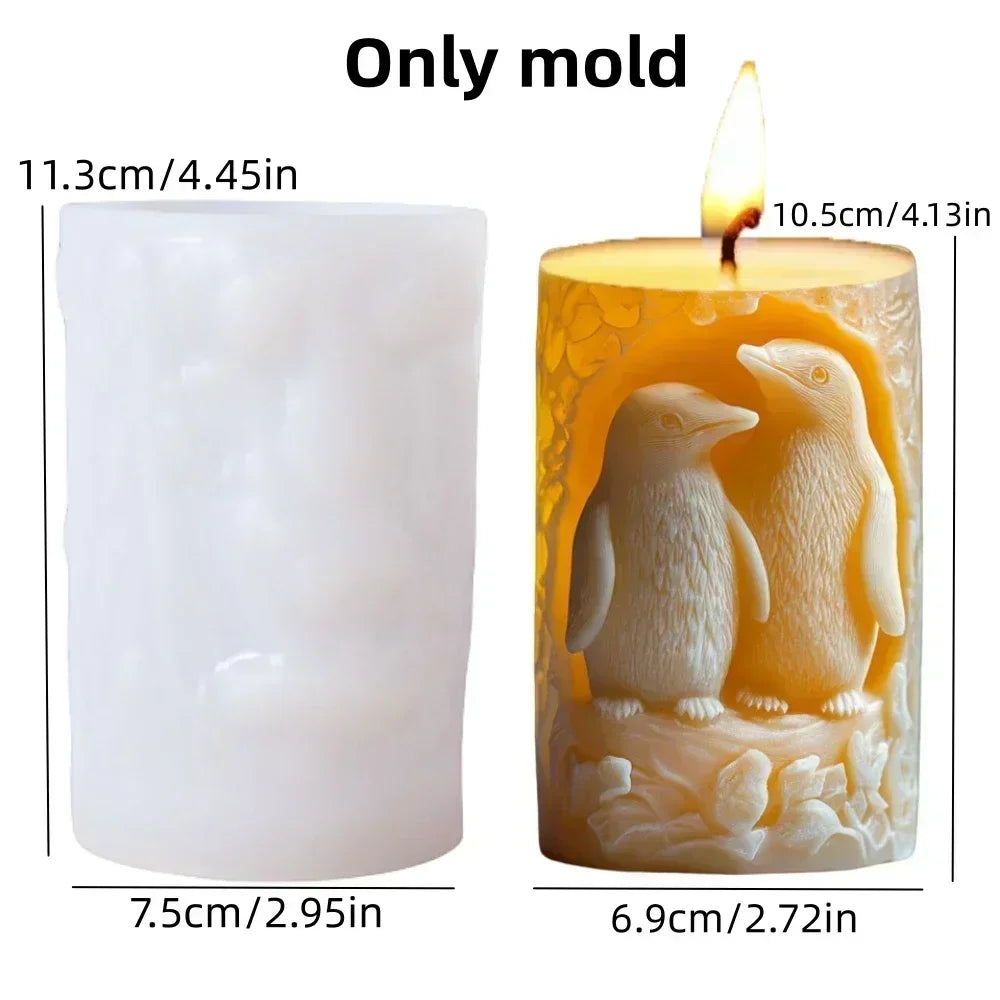 3D Branch bird relief cylindrical candle silicone mold flower bird relief cylindrical resin gypsum mould Rabbit squirrel molds