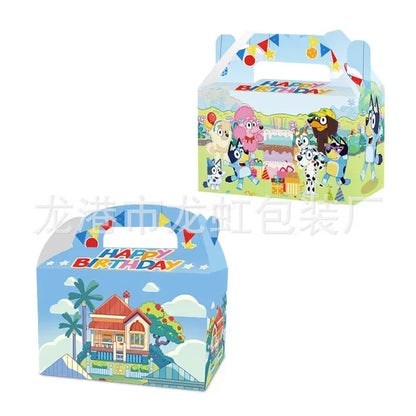 Bluey And His Family Gift Box Children Cartoon White Cardboard Portable Candy Gift Box Birthday Party Gift Portable Popcorn Box