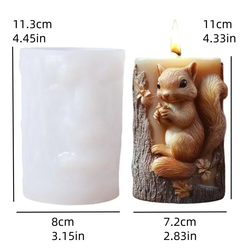 3D Branch bird relief cylindrical candle silicone mold flower bird relief cylindrical resin gypsum mould Rabbit squirrel molds