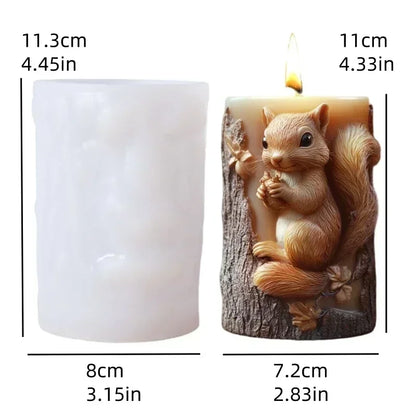 3D Branch bird relief cylindrical candle silicone mold flower bird relief cylindrical resin gypsum mould Rabbit squirrel molds