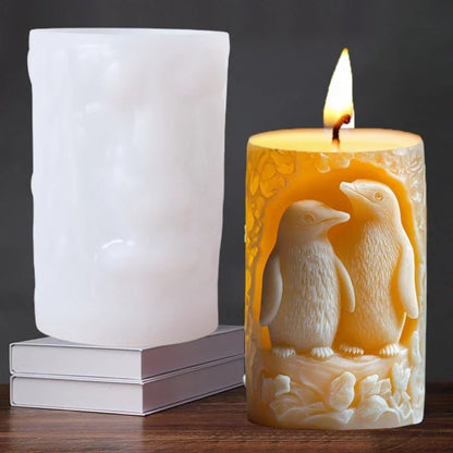 3D Branch bird relief cylindrical candle silicone mold flower bird relief cylindrical resin gypsum mould Rabbit squirrel molds