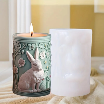 3D Branch bird relief cylindrical candle silicone mold flower bird relief cylindrical resin gypsum mould Rabbit squirrel molds