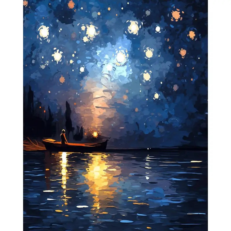 GATYZTORY Paint By Number Starry Sky Boat Scenery Drawing On Canvas HandPainted Gift DIY Pictures By Number Kits Home Decor