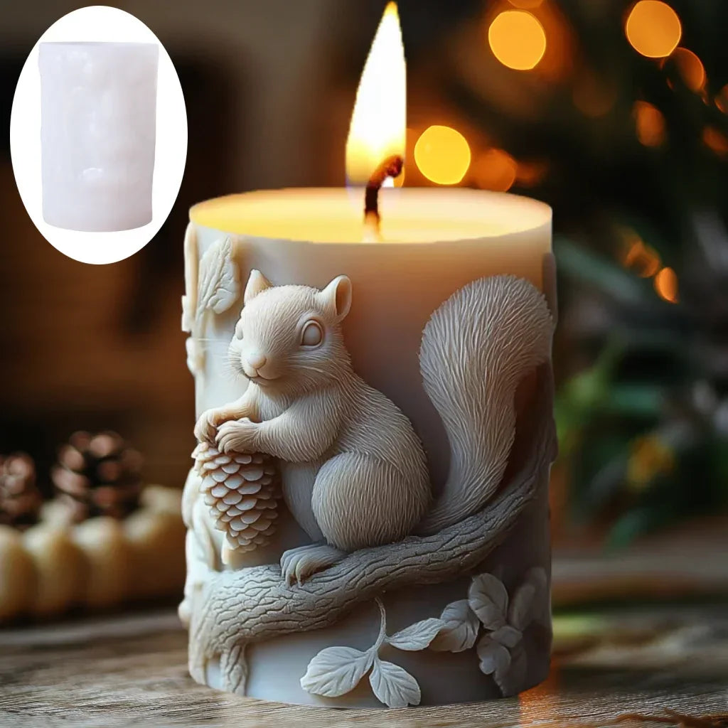 3D Branch bird relief cylindrical candle silicone mold flower bird relief cylindrical resin gypsum mould Rabbit squirrel molds