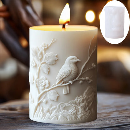 3D Branch bird relief cylindrical candle silicone mold flower bird relief cylindrical resin gypsum mould Rabbit squirrel molds