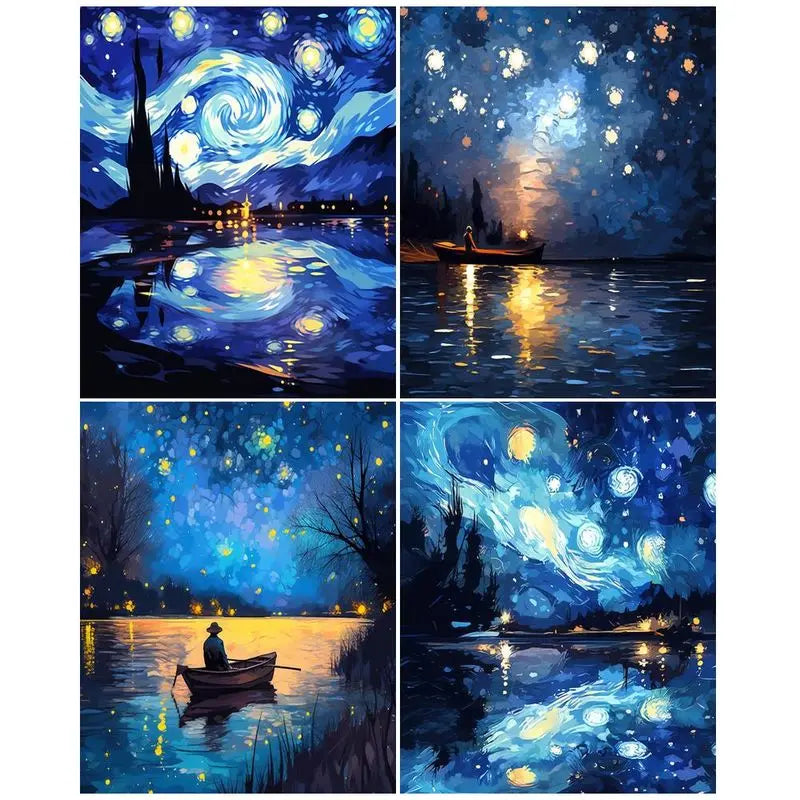 GATYZTORY Paint By Number Starry Sky Boat Scenery Drawing On Canvas HandPainted Gift DIY Pictures By Number Kits Home Decor