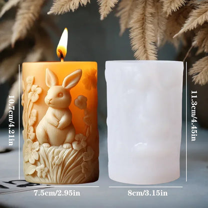 3D Branch bird relief cylindrical candle silicone mold flower bird relief cylindrical resin gypsum mould Rabbit squirrel molds