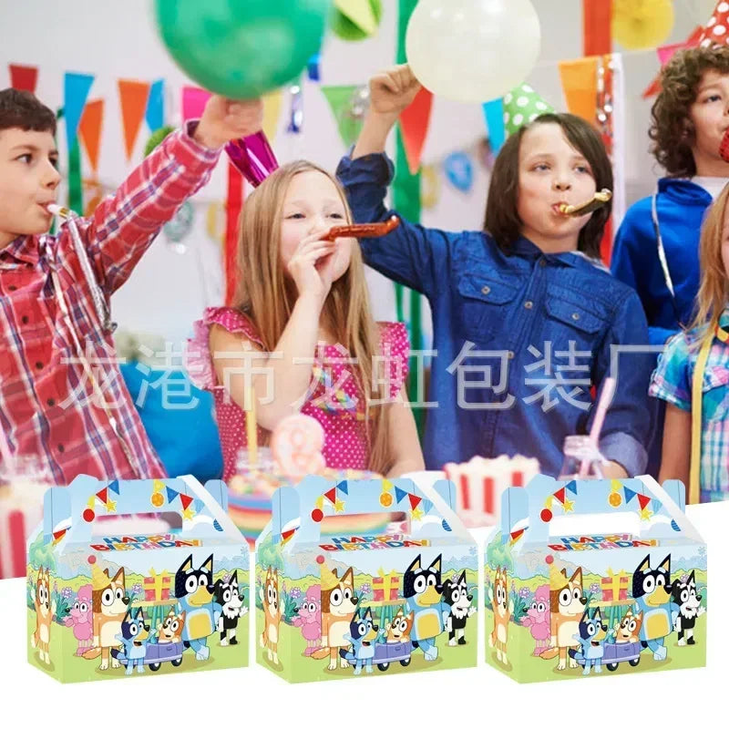 Bluey And His Family Gift Box Children Cartoon White Cardboard Portable Candy Gift Box Birthday Party Gift Portable Popcorn Box