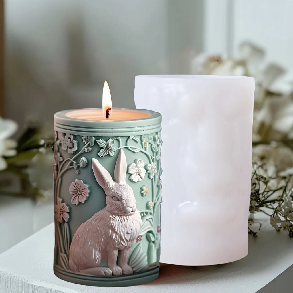 3D Branch bird relief cylindrical candle silicone mold flower bird relief cylindrical resin gypsum mould Rabbit squirrel molds