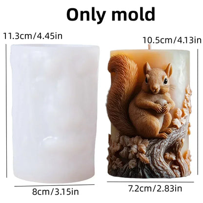 3D Branch bird relief cylindrical candle silicone mold flower bird relief cylindrical resin gypsum mould Rabbit squirrel molds