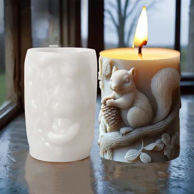 3D Branch bird relief cylindrical candle silicone mold flower bird relief cylindrical resin gypsum mould Rabbit squirrel molds