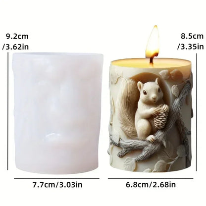 3D Branch bird relief cylindrical candle silicone mold flower bird relief cylindrical resin gypsum mould Rabbit squirrel molds