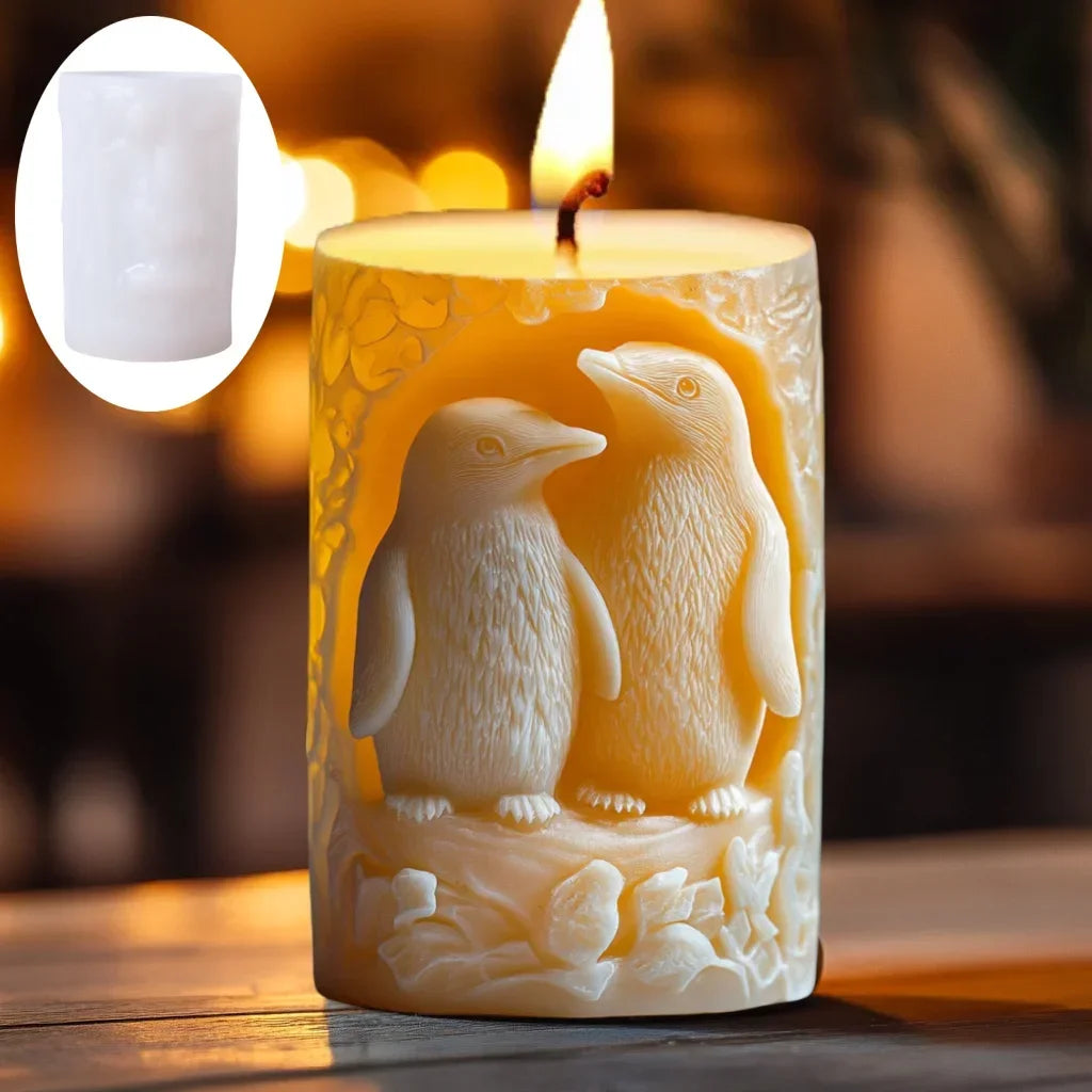 3D Branch bird relief cylindrical candle silicone mold flower bird relief cylindrical resin gypsum mould Rabbit squirrel molds