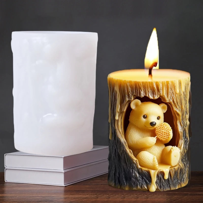 3D Branch bird relief cylindrical candle silicone mold flower bird relief cylindrical resin gypsum mould Rabbit squirrel molds