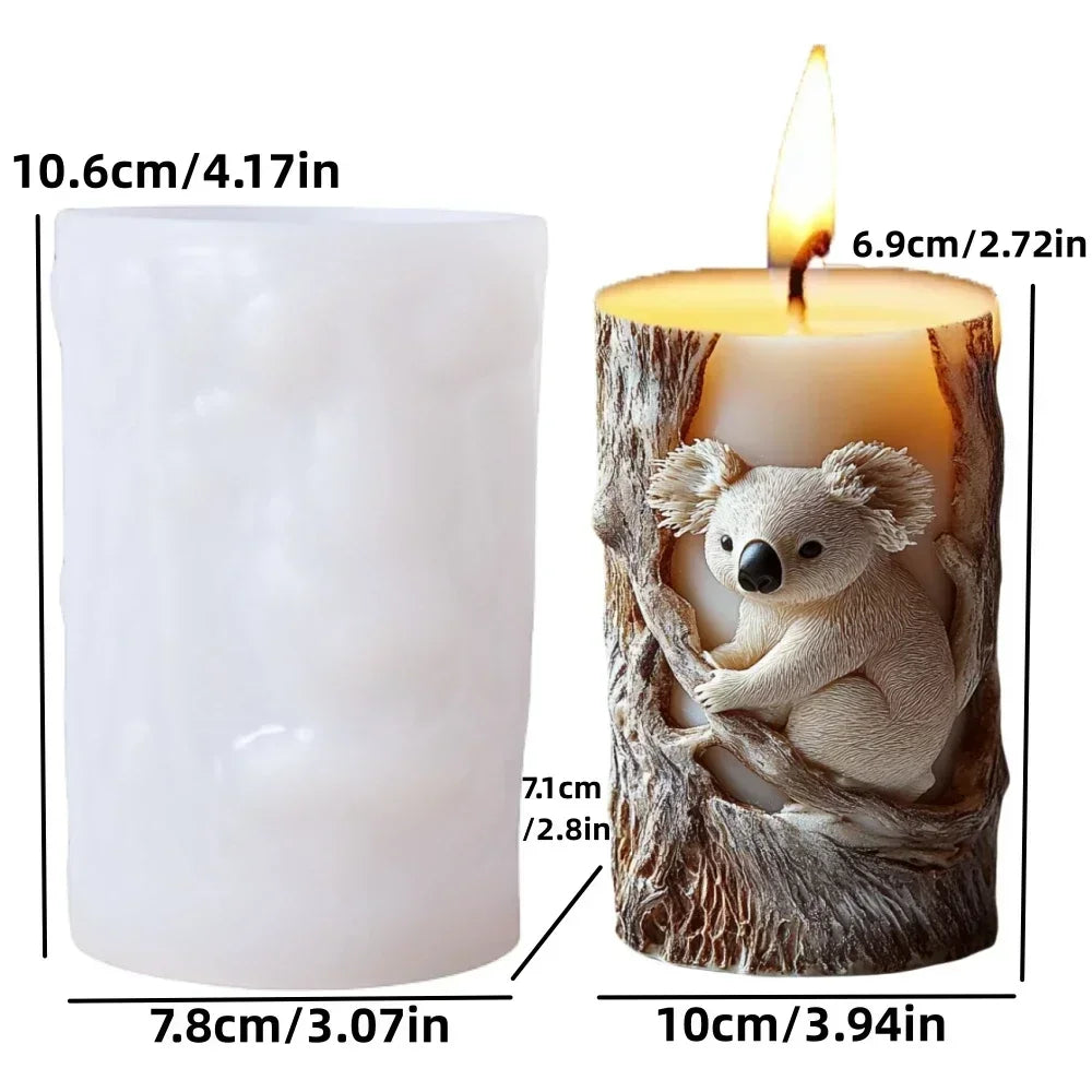 3D Branch bird relief cylindrical candle silicone mold flower bird relief cylindrical resin gypsum mould Rabbit squirrel molds